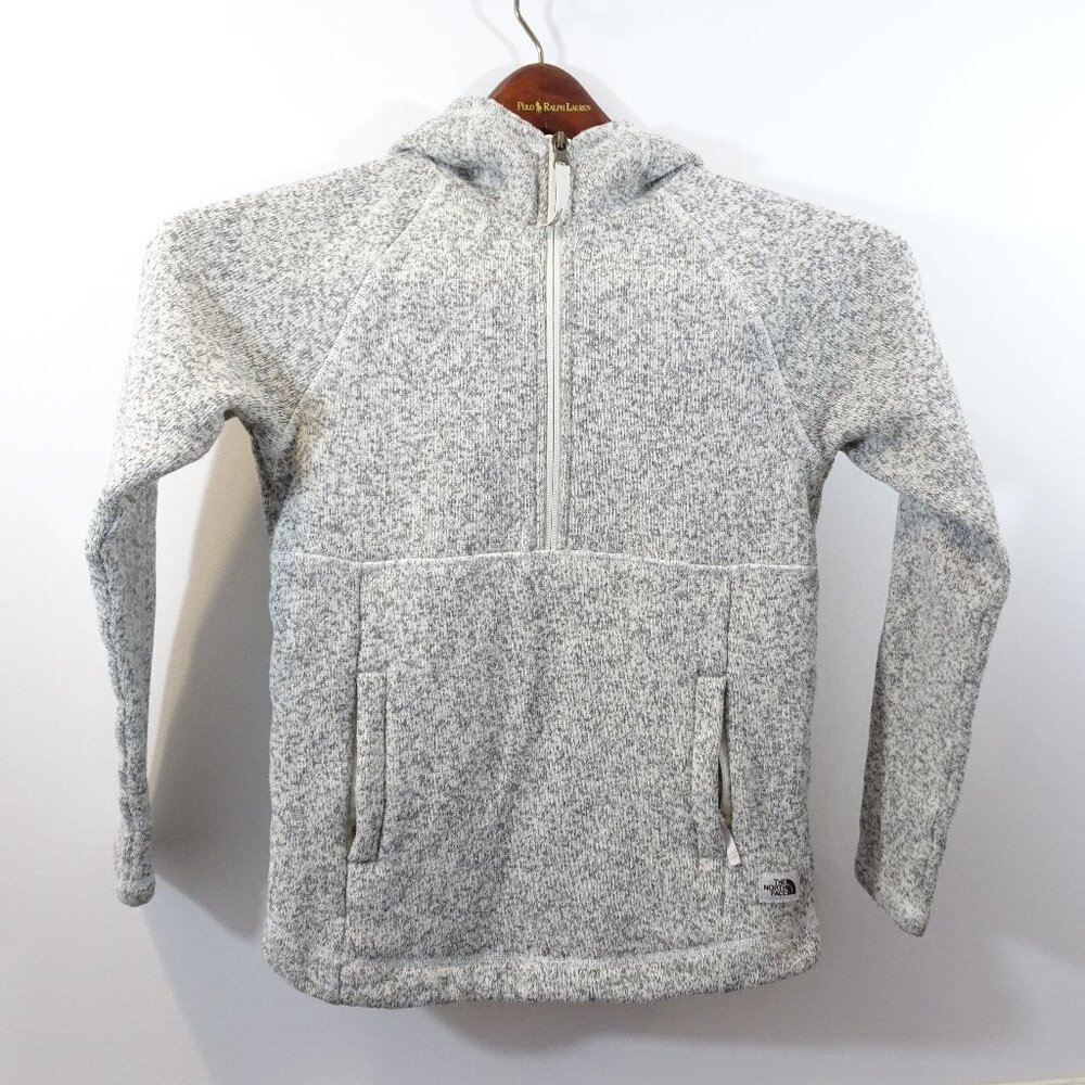 The North Face 1/4 Zip Fleece Sweater Girl M 10-12 Gray Pull Over Kangaroo Pocke